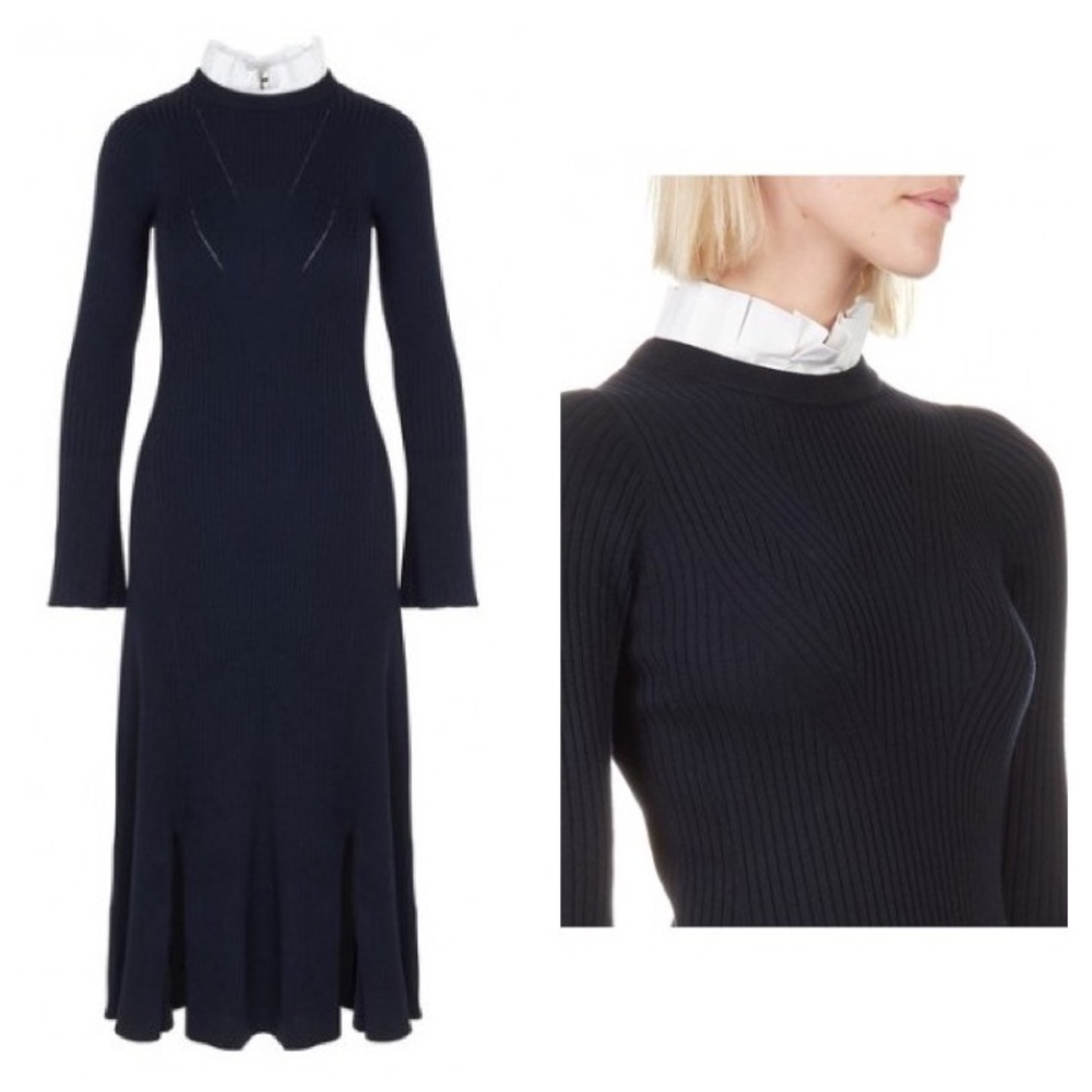 Sandro ribbed midi sweater dress victorian collar